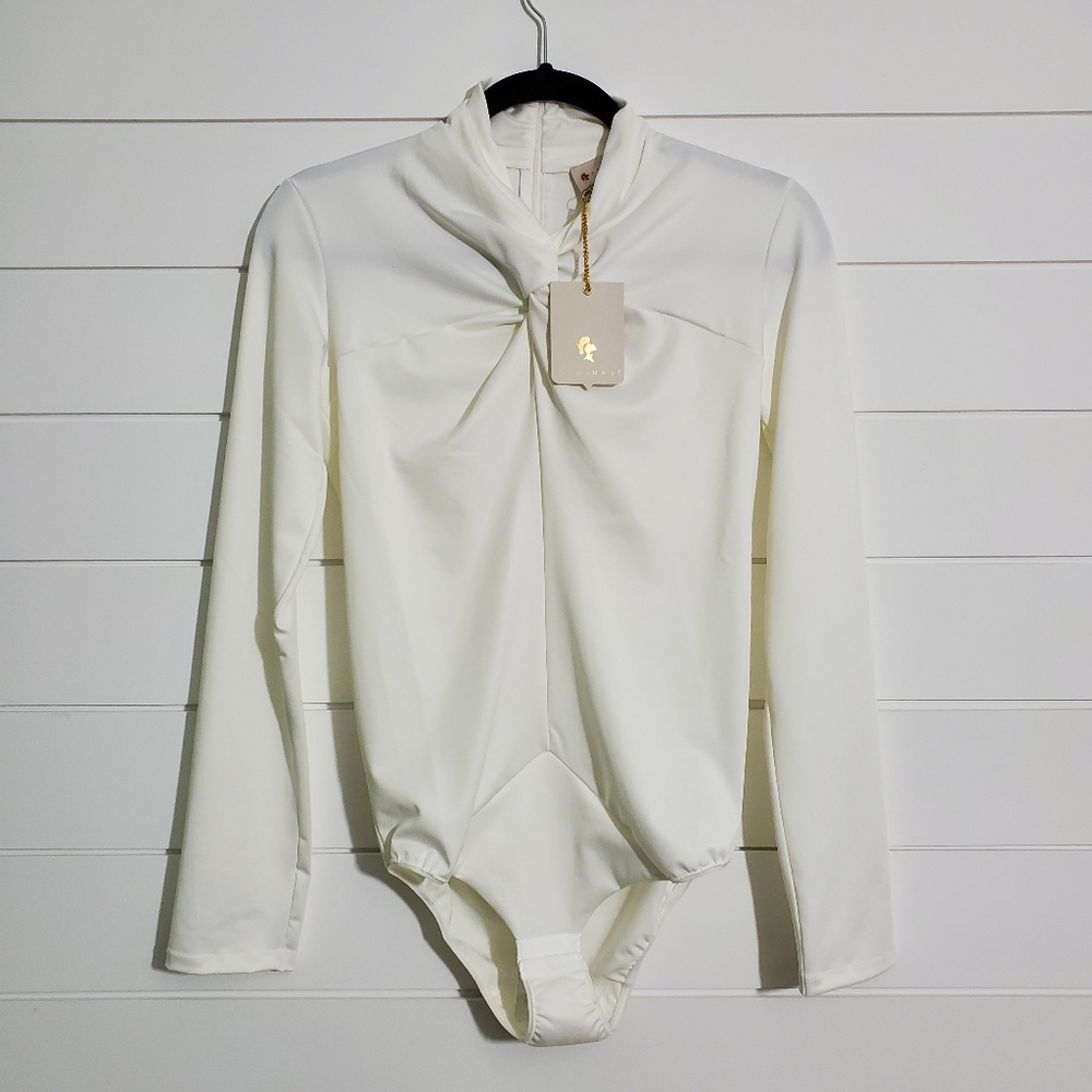 BRADAMANT white Bodysuit Long-sleeved Bodysuit with zipper in the back Size M